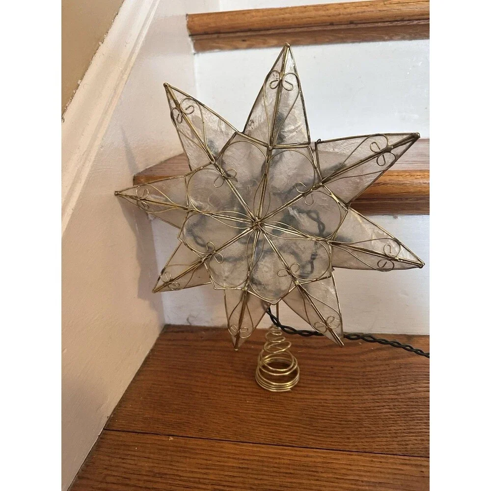 Capiz Shell Tree Topper In Gold Metal Frame 11 1/2